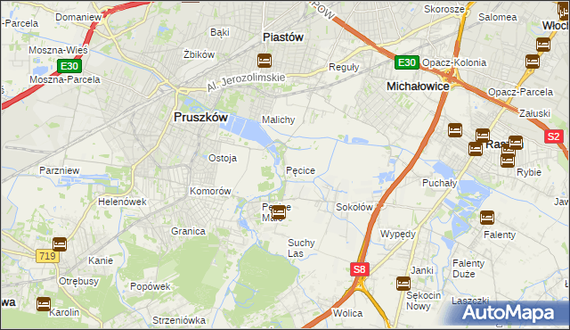 mapa Pęcice, Pęcice na mapie Targeo