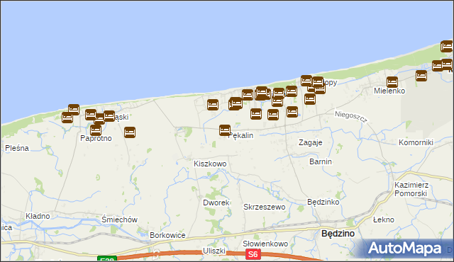 mapa Pękalin gmina Mielno, Pękalin gmina Mielno na mapie Targeo