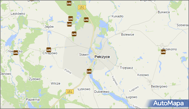 mapa Pełczyce powiat choszczeński, Pełczyce powiat choszczeński na mapie Targeo