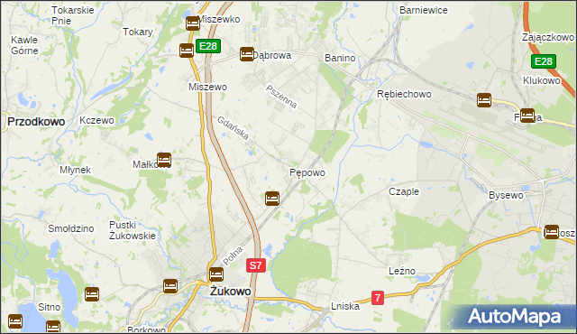 mapa Pępowo gmina Żukowo, Pępowo gmina Żukowo na mapie Targeo