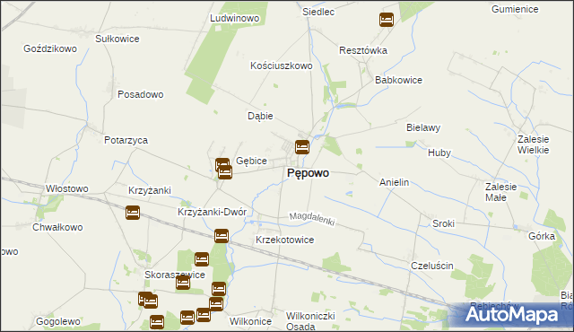 mapa Pępowo powiat gostyński, Pępowo powiat gostyński na mapie Targeo