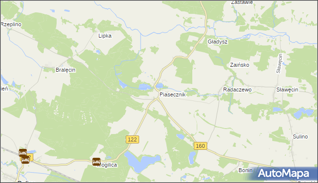 mapa Piasecznik gmina Choszczno, Piasecznik gmina Choszczno na mapie Targeo