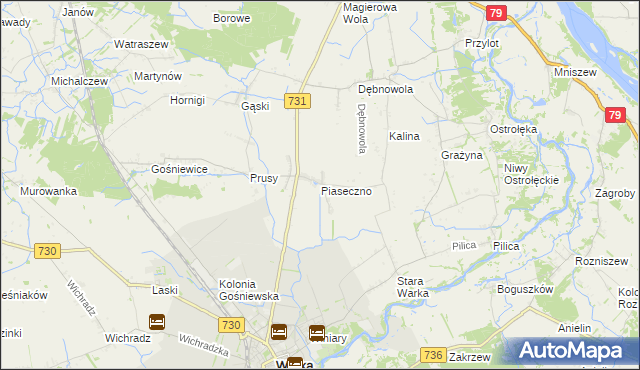 mapa Piaseczno gmina Warka, Piaseczno gmina Warka na mapie Targeo