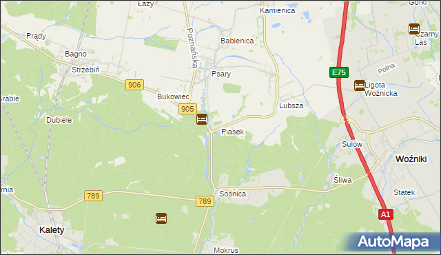 mapa Piasek gmina Woźniki, Piasek gmina Woźniki na mapie Targeo