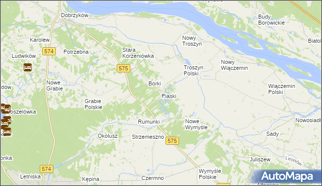 mapa Piaski gmina Gąbin, Piaski gmina Gąbin na mapie Targeo