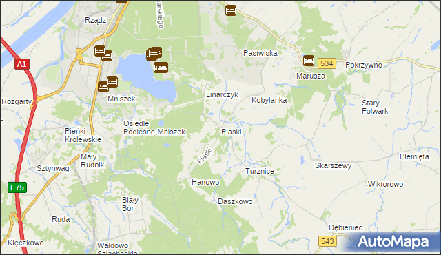 mapa Piaski gmina Grudziądz, Piaski gmina Grudziądz na mapie Targeo