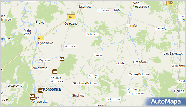 mapa Piaski gmina Konopnica, Piaski gmina Konopnica na mapie Targeo