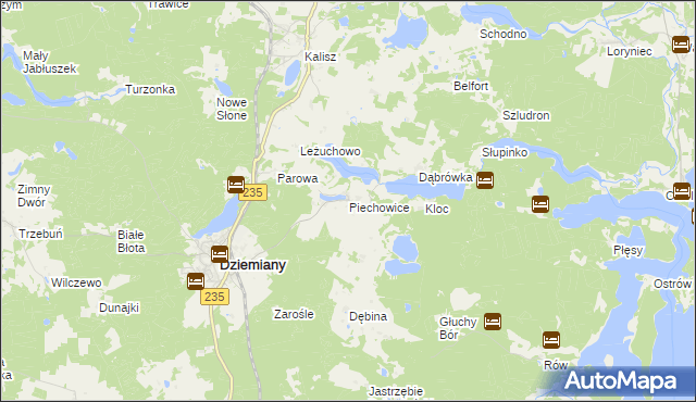 mapa Piechowice gmina Dziemiany, Piechowice gmina Dziemiany na mapie Targeo