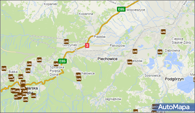 mapa Piechowice powiat jeleniogórski, Piechowice powiat jeleniogórski na mapie Targeo