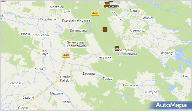 mapa Pieczyska gmina Brzeziny, Pieczyska gmina Brzeziny na mapie Targeo