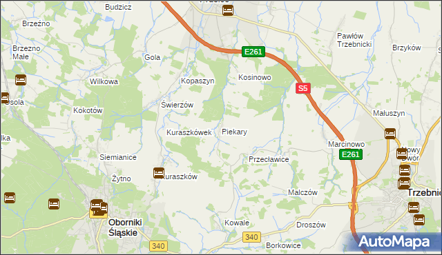 mapa Piekary gmina Oborniki Śląskie, Piekary gmina Oborniki Śląskie na mapie Targeo