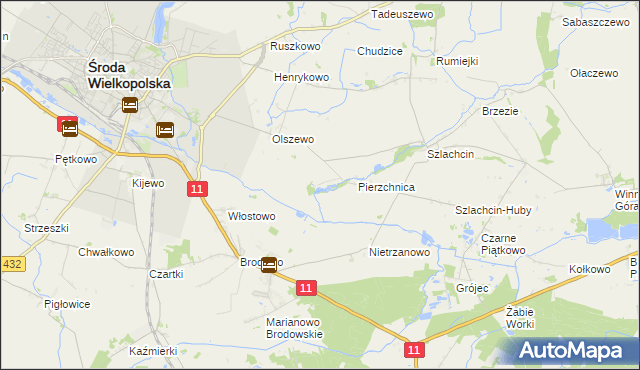 mapa Pierzchno gmina Środa Wielkopolska, Pierzchno gmina Środa Wielkopolska na mapie Targeo