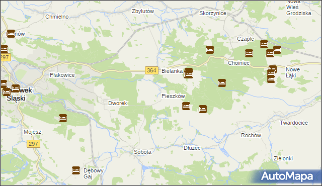 mapa Pieszków gmina Lwówek Śląski, Pieszków gmina Lwówek Śląski na mapie Targeo