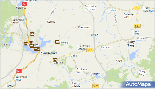 mapa Pietrzwałd Osada, Pietrzwałd Osada na mapie Targeo