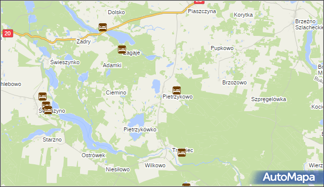 mapa Pietrzykowo gmina Koczała, Pietrzykowo gmina Koczała na mapie Targeo