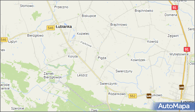 mapa Pigża gmina Łubianka, Pigża gmina Łubianka na mapie Targeo