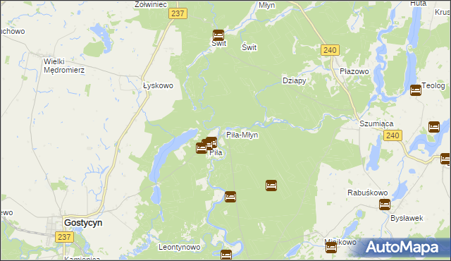 mapa Piła-Młyn gmina Cekcyn, Piła-Młyn gmina Cekcyn na mapie Targeo