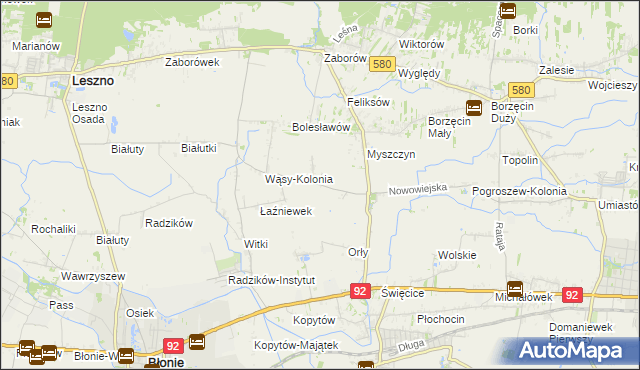 mapa Pilaszków gmina Ożarów Mazowiecki, Pilaszków gmina Ożarów Mazowiecki na mapie Targeo