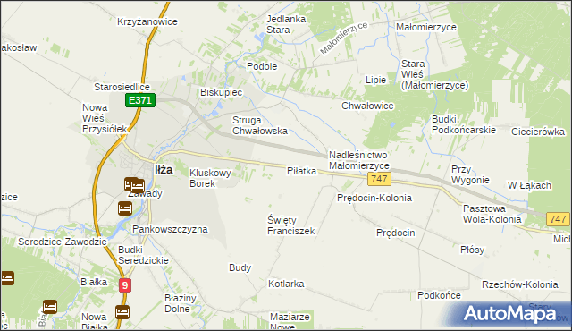 mapa Piłatka gmina Iłża, Piłatka gmina Iłża na mapie Targeo