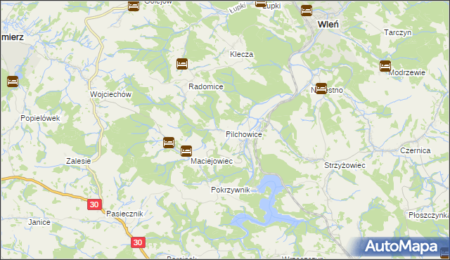 mapa Pilchowice gmina Wleń, Pilchowice gmina Wleń na mapie Targeo