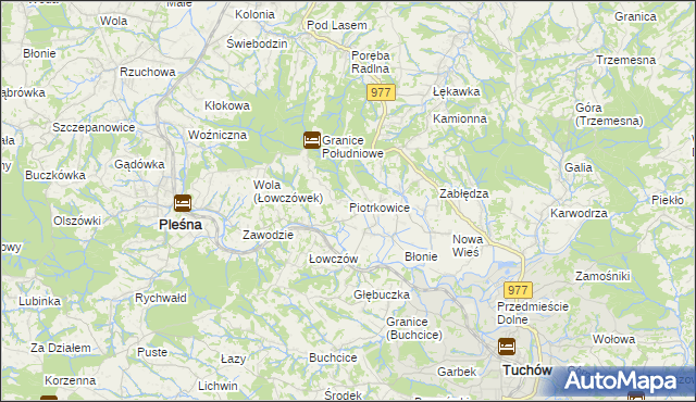 mapa Piotrkowice gmina Tuchów, Piotrkowice gmina Tuchów na mapie Targeo