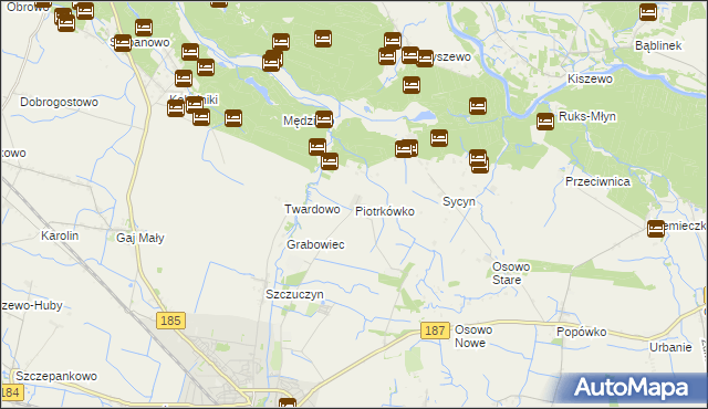 mapa Piotrkówko gmina Szamotuły, Piotrkówko gmina Szamotuły na mapie Targeo