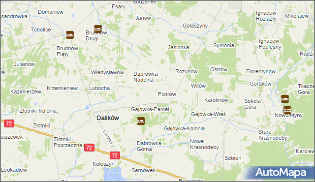 mapa Piotrów gmina Dalików, Piotrów gmina Dalików na mapie Targeo