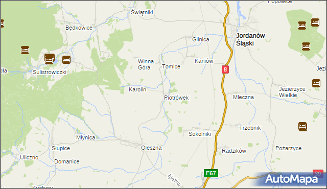 mapa Piotrówek gmina Jordanów Śląski, Piotrówek gmina Jordanów Śląski na mapie Targeo