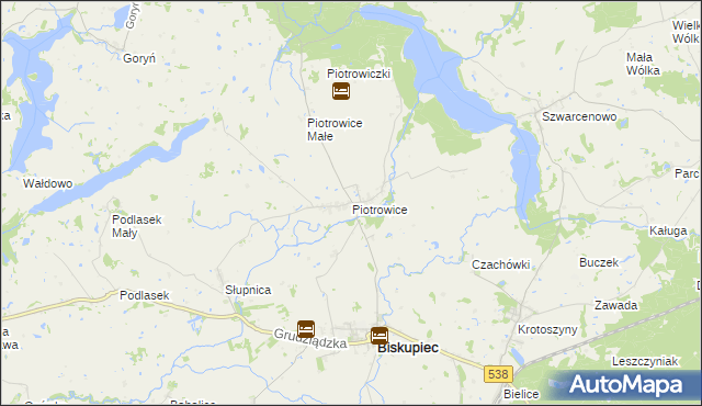 mapa Piotrowice gmina Biskupiec, Piotrowice gmina Biskupiec na mapie Targeo