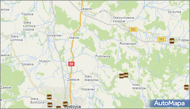 mapa Piotrowice gmina Bystrzyca Kłodzka, Piotrowice gmina Bystrzyca Kłodzka na mapie Targeo