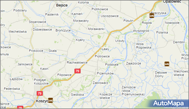 mapa Piotrowice gmina Koszyce, Piotrowice gmina Koszyce na mapie Targeo