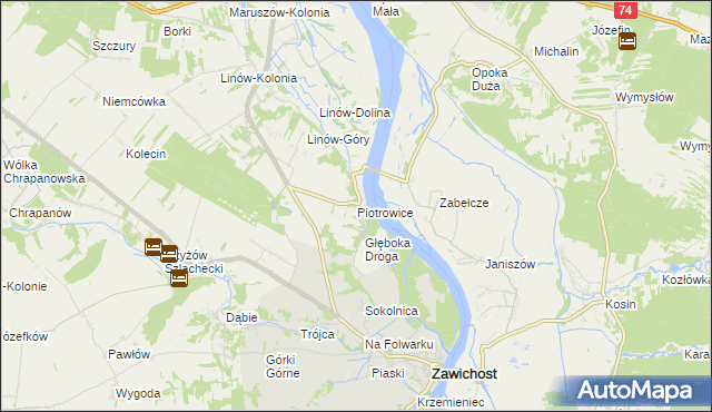 mapa Piotrowice gmina Zawichost, Piotrowice gmina Zawichost na mapie Targeo