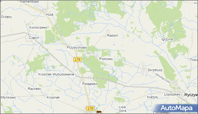 mapa Piotrowo gmina Ryczywół, Piotrowo gmina Ryczywół na mapie Targeo