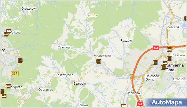 mapa Pisarzowice gmina Kamienna Góra, Pisarzowice gmina Kamienna Góra na mapie Targeo