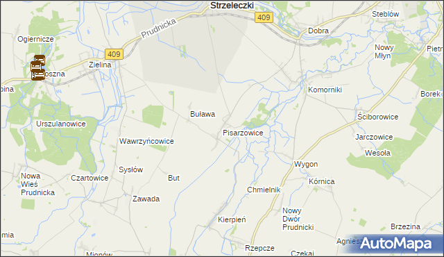 mapa Pisarzowice gmina Strzeleczki, Pisarzowice gmina Strzeleczki na mapie Targeo