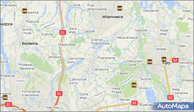 mapa Pisarzowice gmina Wilamowice, Pisarzowice gmina Wilamowice na mapie Targeo