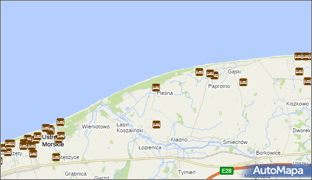 mapa Pleśna gmina Będzino, Pleśna gmina Będzino na mapie Targeo