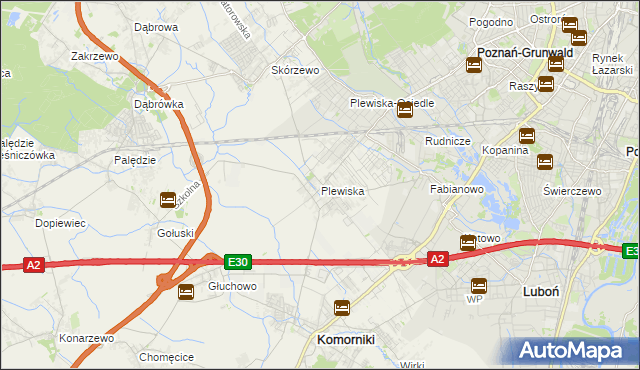 mapa Plewiska gmina Komorniki, Plewiska gmina Komorniki na mapie Targeo