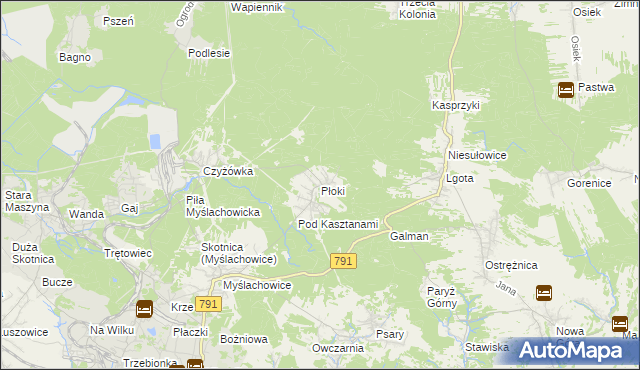 mapa Płoki gmina Trzebinia, Płoki gmina Trzebinia na mapie Targeo