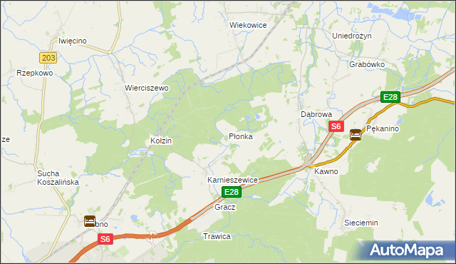 mapa Płonka gmina Sianów, Płonka gmina Sianów na mapie Targeo