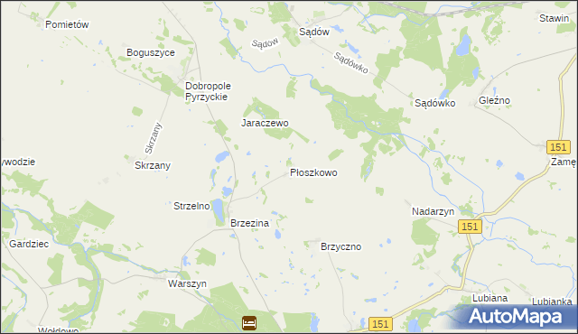 mapa Płoszkowo gmina Dolice, Płoszkowo gmina Dolice na mapie Targeo