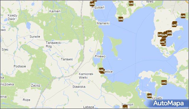 mapa Pniewo gmina Węgorzewo, Pniewo gmina Węgorzewo na mapie Targeo