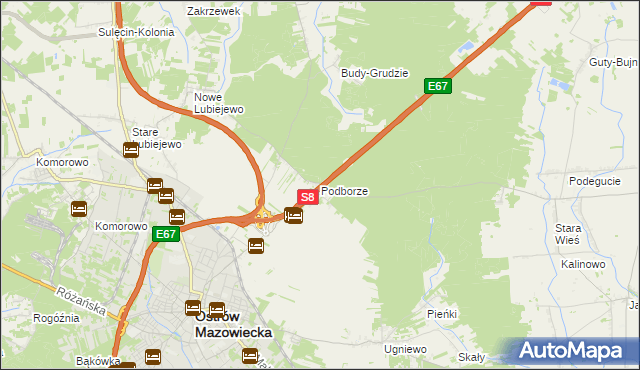 mapa Podborze gmina Ostrów Mazowiecka, Podborze gmina Ostrów Mazowiecka na mapie Targeo