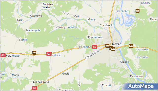 mapa Podborze gmina Różan, Podborze gmina Różan na mapie Targeo
