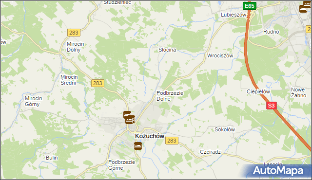 mapa Podbrzezie Dolne, Podbrzezie Dolne na mapie Targeo