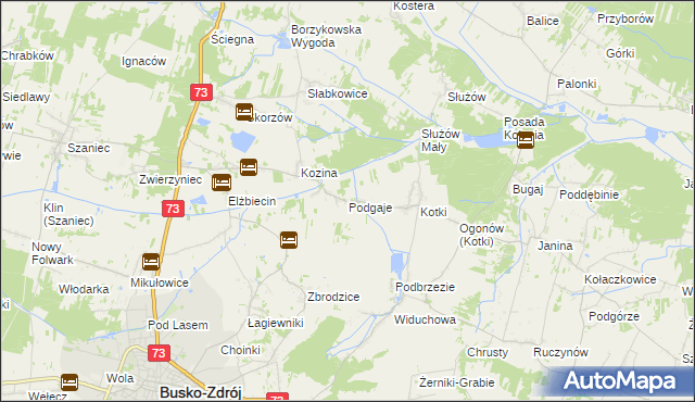 mapa Podgaje gmina Busko-Zdrój, Podgaje gmina Busko-Zdrój na mapie Targeo