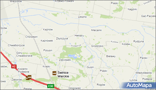 mapa Podgórze gmina Świnice Warckie, Podgórze gmina Świnice Warckie na mapie Targeo