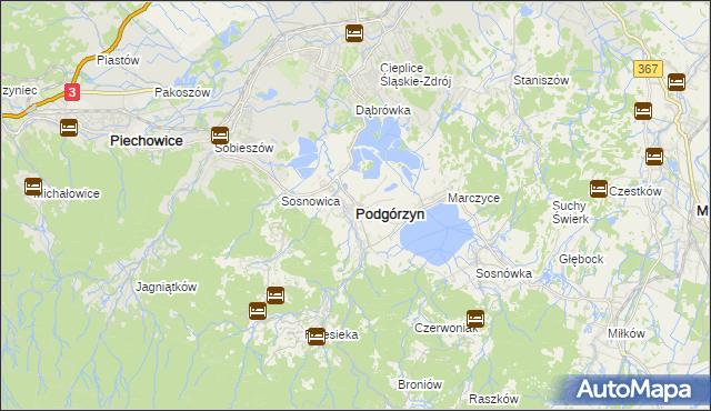 mapa Podgórzyn powiat jeleniogórski, Podgórzyn powiat jeleniogórski na mapie Targeo