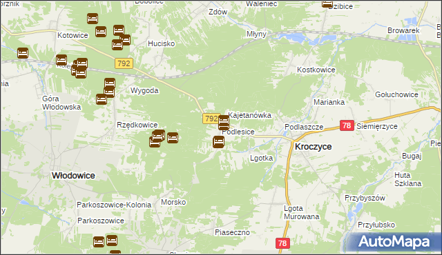 mapa Podlesice gmina Kroczyce, Podlesice gmina Kroczyce na mapie Targeo