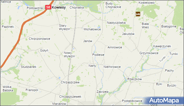 mapa Podlesie gmina Biała Rawska, Podlesie gmina Biała Rawska na mapie Targeo